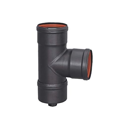 Te M-H-H + Tapón de purga esmaltados 850°C - Ø80 mm para conducción de humos de estufas y chimeneas de pellet