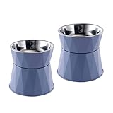 NAHANGPET Elevated Cat Bowls for Food and Water 2Pcs, Raised Cat Food Bowls Beneficial for Digestion, Resonable Height, Whisker-Relief, Easy to Clean, 13oz(Blue)