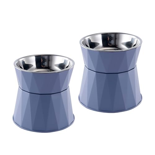 NAHANGPET Elevated Cat Bowls for Food and Water 2Pcs, Raised Cat Food Bowls Beneficial for Digestion, Resonable Height, Whisker-Relief, Easy to Clean, 13oz(Blue)