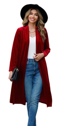 Image of R.Vivimos Women's Long Sleeves Casual Velvet Jacket Open Front Cardigan Coat Outerwear