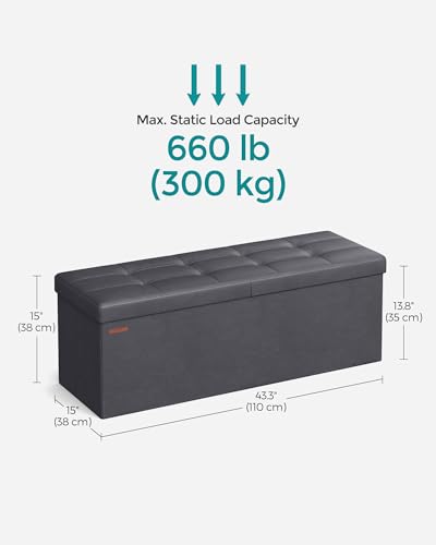 Image of SONGMICS 43.3 Inches Folding Storage Ottoman Bench with Flipping Lid