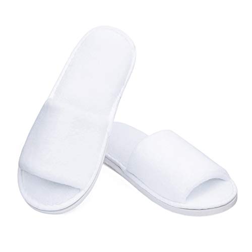 5 Pairs White Disposable Slippers, Velvet Open Toe Spa Slippers for Women and Men, Non-Slip Slippers for Hotel, Guests, Travel