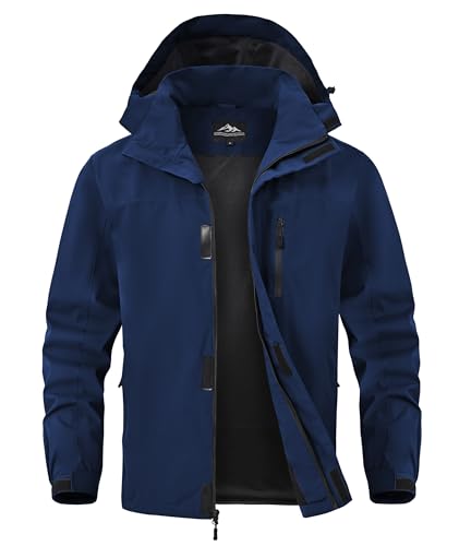 Image of Zoofly Mens Waterproof Hiking Jacket with Hood Windproof Light Weight Windbreaker Outdoor Fishing Raincoat Zipper Pockets