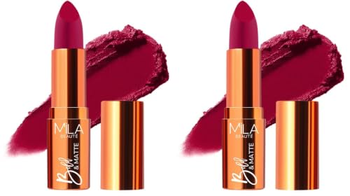 Image of Mila Beaute Bold & Matte Long-Lasting Lipstick | Highly Pigmented Soft Matte Finish | Lightweight & Hydrating with Jojoba Oil | Shade - (Pep Talk 4.2g) (Pack of 2)