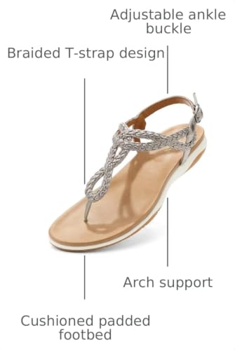 Image of UBFEN Womens Flat Sandals Dress Braided T-Strap Thong Sandals with Arch Support Comfortable for Walking