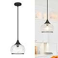 OIYIO Black Pendant Light - Modern Pendant Lights Kitchen Island with Handblown Glass, Vintage Hanging Light for Kitchen with Adjustable Height, Lithging Fixture for Dining Room Sink