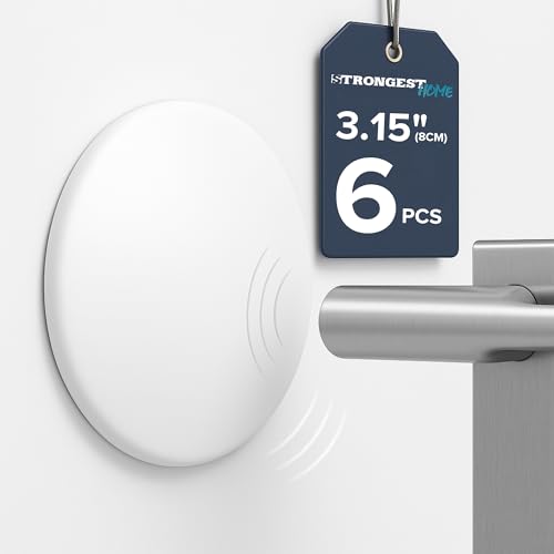 Strongest Home Wall & Door Handle Stopper 3.15" Set of 6 Pieces White Rubber Door Knob Round Wall Shield Cushion, Quiet Wall Protector for Door Handle, Guard Door Bumper Wall - Self Adhesive
