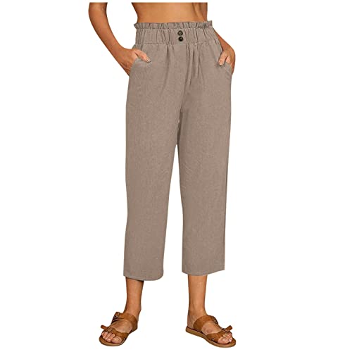Leinenhose Damen Sommer 7/8 - Sommerhose Damen Leicht Weite Hose High Waist Große Größen Luftige Freizeithose Stoffhose Elegant Stretch Baumwolle Leinen Strandhose Vintage Lange Hosen für Damen