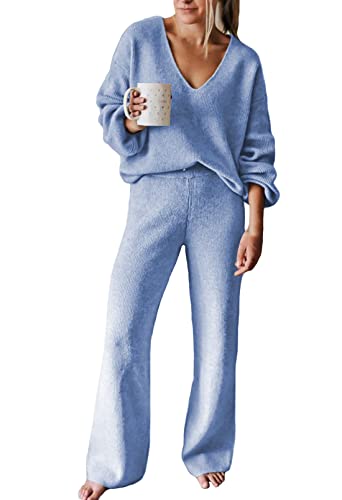 Viottiset Women's 2 Piece Outfits Sweater Set V Neck Knit