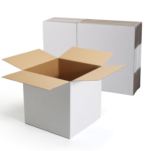 CRUGLA 12x12x12 White Shipping Boxes Set of 10, White Corrugated Cardboard Boxes for Small Business Shipping Mailing Packing