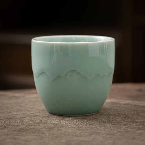 Image of TEANAGOO Ceramic Japanese Tea Cups Set of 4pcs, 5.4oz /160ml Elegant Ceramic Matcha Cups with Flat Base, Celedon Blue Handleless Coffee Mugs, Microwave & Dishwasher Safe, Beautiful Gift Box