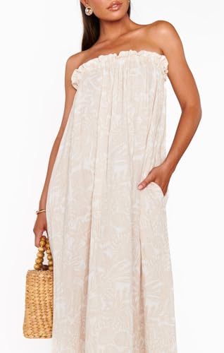 Image of Women Floral Print Maxi Tube Dress Strapless Flowy Long Bandeau Dress Y2K Open Back Sundress Summer Beachwear
