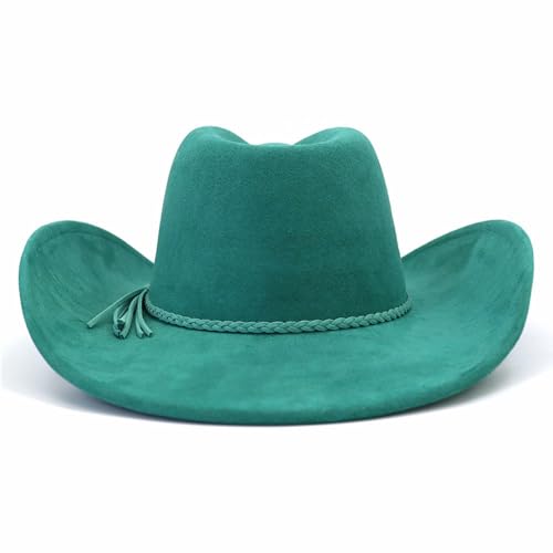 Image of Western Cowboy Hat for Women Men Classic Fedora Hats Wide Brim Suede Cowboy Hat for Women with Buckle Belt