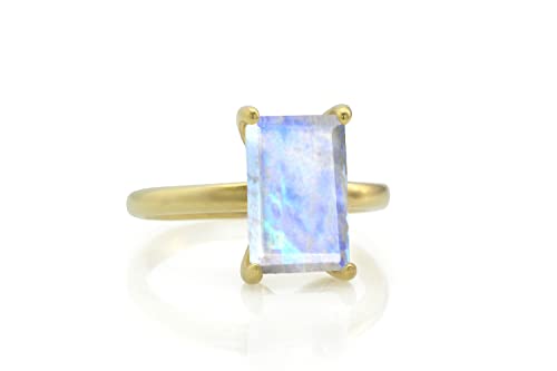 Anemone Single Rainbow Moonstone Ring - Dainty Stackable Rings For Women - Customizable 18K Rose Gold Ring - Fashion Jewelry, Gemstone Jewelry, Birthstone Jewelry - With Gift Box #TOP5