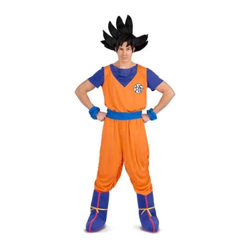 My Other Me - Disfraz Goku Dragon Ball Adulto, talla XL. Incluye camiseta naranja y azul con impresión, pantalón naranja, cinturón y braceletes textiles azules y cubrebotas. Ideal para cosplay