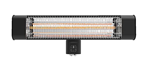 Devola Platinum Electric Patio Heater Wall Mounted 1800W | IP65 Rated Waterproof | Carbon Fibre Elements & Timer | 3 Heat Settings (600W/1200W/1800W) | Remote Control Included | Black (DVPH18PWMB)