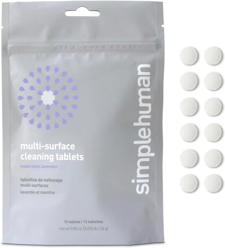 simplehuman Multi-Surface Cleaning Tablets, Eco-Friendly, Safe Around Kids & Pets, Watermint Lavender Scent, 12 Pack Tablets (Makes 72 oz of Spray Cleaner)