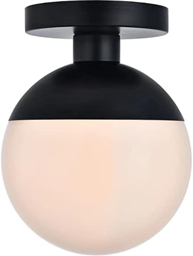 Living District Eclipse 1-Light Metal & Glass Flush Mount in Black/Frosted White