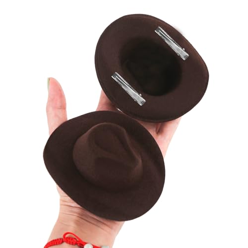 6 Piezas Mini Sombrero Vaquero Pinza de Pelo Marrón miniatura 3