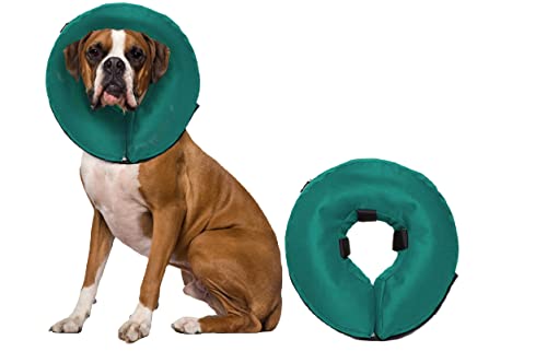 Image of ZenPet Protective Inflatable Recovery Collar for Dogs and Cats (Teal) - Soft Pet Cone Does Not Block Vision E-Collar - Designed to Prevent Pets from Touching Stitches, Wounds and Rashes (Medium)