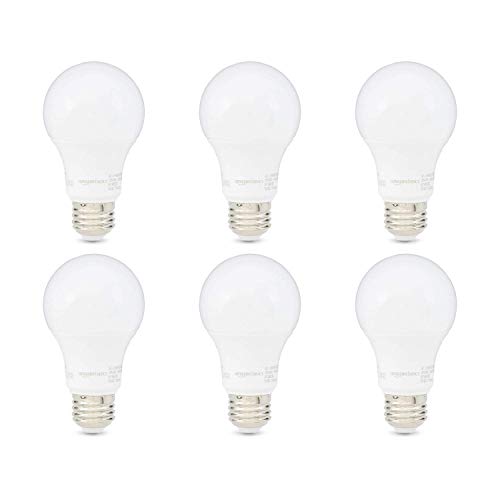 Amazon Basics A19 LED Light Bulb, 60W Equivalent, 9W Energy Efficient, E26 Standard Base, Soft White 2700K, Non-Dimmable, 10,000 Hour Lifetime, 6-Pack by Amazon Basics - Used condition - US$6.97