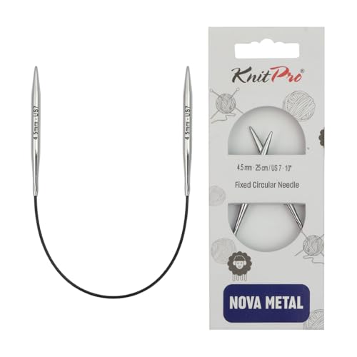 KnitPro, Ferri da Maglia circolari fissi Nova, in Ottone galvanizzato incavato, Color Argento, 25 cm x 4,50 mm