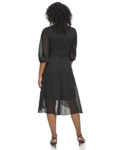 Image of DKNY Women's 3 /4 Balloon Sleeve Twist Front Chiffon Midi Dress