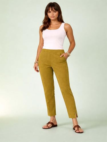 Image of KOTTY Women's Solid Straight Fit Ankle-Length Pants with Elastic Waist and Comfortable Stretch Fabric