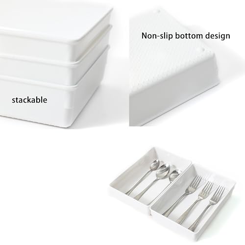 Image of ihomecooker 3 Pack White Plastic Drawer Organizer Tray Cutlery Utensil Makeups Drawer Organizers 9 inch X 6 inch