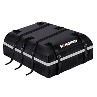 Kingfun Car Rooftop Cargo Carrier – Waterproof 20 Cubic Feet Car Roof Bag Fit All Vehicles with/Without Roof Racks, Includes Anti-Slip Mat, 8 Reinforced Straps & 6 Door Hooks, Luggage Locks（Black）