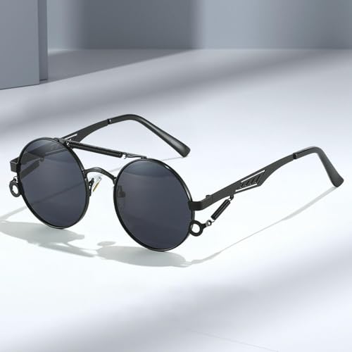 Lunettes de soleil rondes rétro en métal double pont unisexes - 2