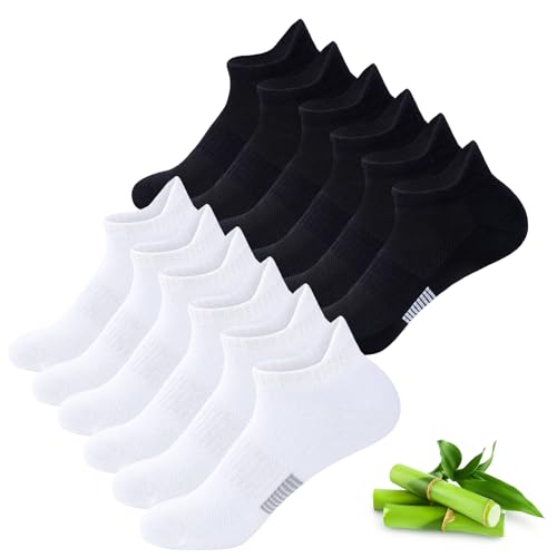 inaWarm Bambus Sneaker Socken Damen 39-42 35-38 6 Paar Atmungsaktive Sportsocken Kurze Laufsocken Damen Geschenk mit Geschenkbox 43-46 3x Schwarz | 3x Weiß