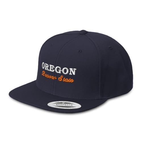 Snapback Hats for Men & Women Oregon Beaver State Acrylic Flat Bill Baseball Cap Navy