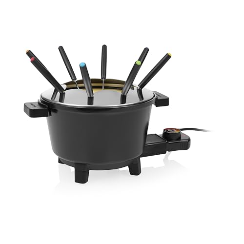 Princess Set de Fondue Negro, Capacidad 1,5L, Termostato Ajustable, Recubrimiento Cerámico, 8...