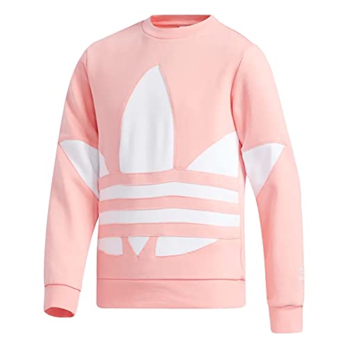 adidas Girl's Youth Big Trefoil Crew Sweater, Glory Pink/White