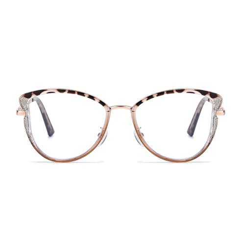 Image of LJCZKA Blue Light Blocking Glasses for Women Cat Eye Computer Gaming Eyeglasses Cateye Metal Frame Anti Eyestrain Clear Lens