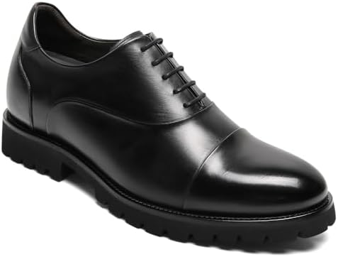 CHAMARIPA Elevator Shoes for Men- Black Leather Height Increase Dress Formal Shoes That Make You Taller 3.15 Inches.