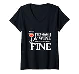 Femme T-Shirt STEPHANIE et le vin font tout ce qu'il faut STEPHANIES T-Shirt avec Col en V