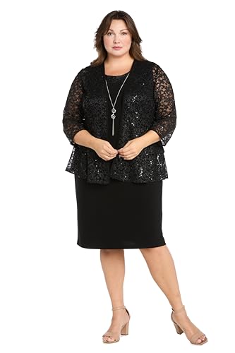 Image of R&M Richards Women's Elegant Sheath Ensemble W /Tiered Glitter Lace Jacket - Formal Evening Wear, Wedding Guest
