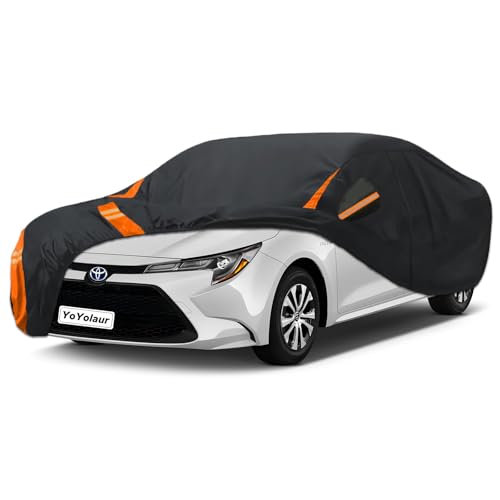 YoYolaur 10-Layer Compatible with Toyota Corolla Car Cover Waterproof All Weather for Automobiles Outdoor Full Exterior Covers Soft Cotton Lining with Door Zipper Fit for Toyota Corolla 2000-2025
