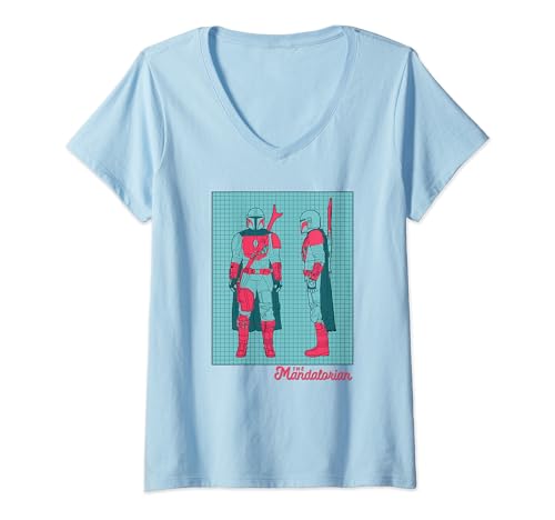 T-shirt Star Wars The Mandalorian col V avec graphisme schéma néon haute définition
