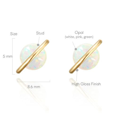 Planet 18K Rose/White/Yellow Gold Plated 925 Sterling Silver Post Dainty Opal Stud Earrings, White/Green/Pink Opal Earrings2