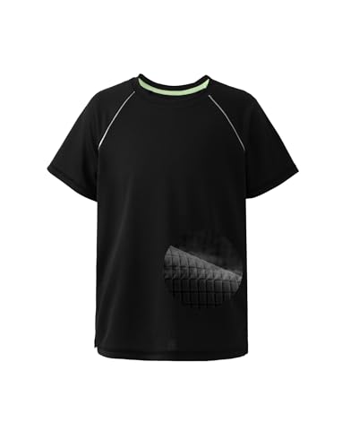 PATPAT Boys Performance T-Shirts with Breathable Air-Grid, Ultra Lightweight Short Sleeve Athletic Shirt for Active Kid Youth, Hyper Black, US8/S