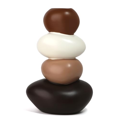 Stone Rock Shape Decorative Vase – Hollow Rock Sculpture Ornament, Rustic Stone Style Home Decor, Table Centerpiece, Minimalist Vase for Living Room, Office, Garden Decoration