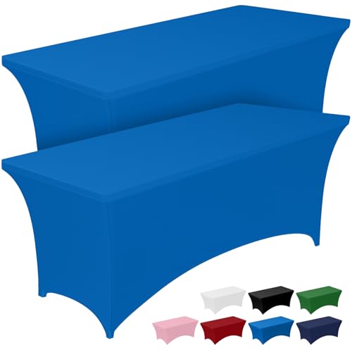 Image of Pureegg Spandex Tablecloth 6ft - 2 Pack, Fitted and Tight Cloth for Rectangle Table, Wrinkle-Free and Stretch Table Cover for Party, Wedding, Banquet and Birthday, Blue