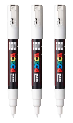 posca PC-1M Water-Based Paint Markers Extra Fine Tip (0.7mm) White 3 Count