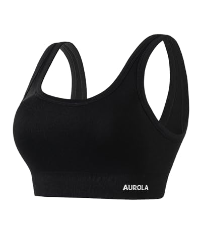 AUROLA Power Sport-BHs für Frauen – Push-Up-Workout-BH, quadratischer Ausschnitt, Yoga-BH, gepolstert, geringer Aufprall, Fitness-BH, bauchfreies Top, Schwarz, Large AUROLA Power Sport-BHs für Frauen – Push-Up-Workout-BH, quadratischer Ausschnitt, Yoga-BH, gepolstert, geringer Aufprall, Fitness-BH, bauchfreies Top, Schwarz, Large