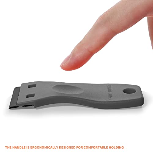 Image of EHDIS 1.5 inch Plastic Razor Scraper with 10pcs Double Edged Plastic Blades for Removing Labels Stickers Decals on Glass Windows (Grey)