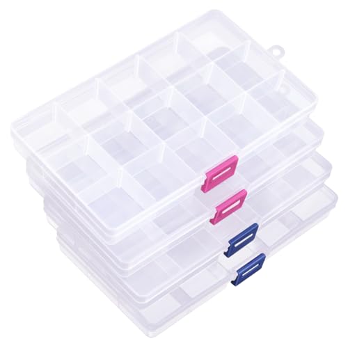 Image of IOOLEEM 15 Grids Plastic Bead Organizer Box, Clear Organizer Container Storage Box, Adjustable Dividers for bead arts and crafts.(4 Pack)