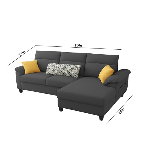 Image of Casaliving Seams RHS 4 Seater L Shape Sofa for Living Room (Black Fabric) Premium Fabric Sofa